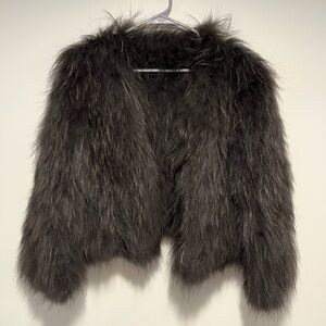 Women’s 100% Danish Imported Fox and Tanuki Fur Jacket in Charcoal Gray